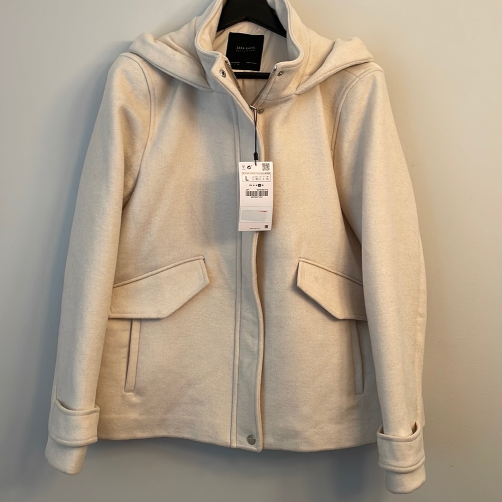 NWT Zara Wool Coat with Hood, Size L
